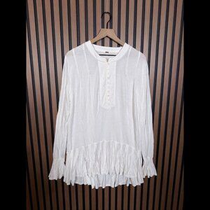 Free People Shirt Small Womens White Long Sleeve Henley Flowy Stretch